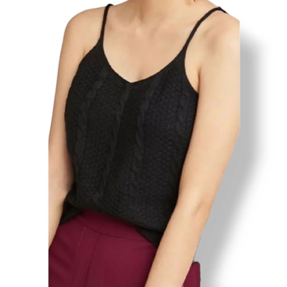 NEW Anthro Sunday In Brooklyn Cable Knit Sweater Cami Tank Top in Black Size S